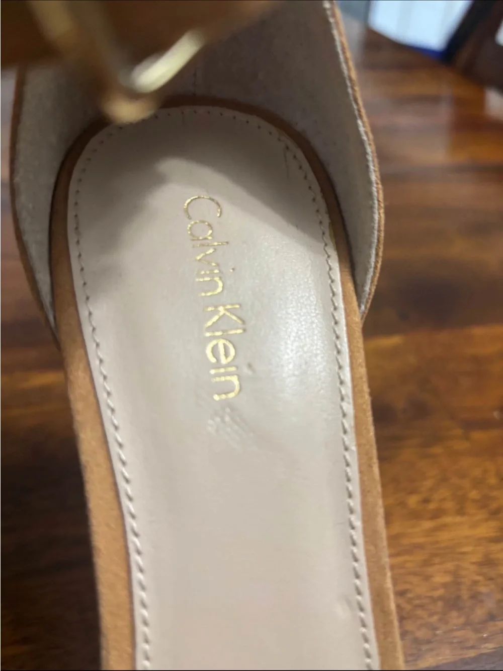 Calvin Klein Cognac Suede Ankle-Strap Open-Toe Heels
